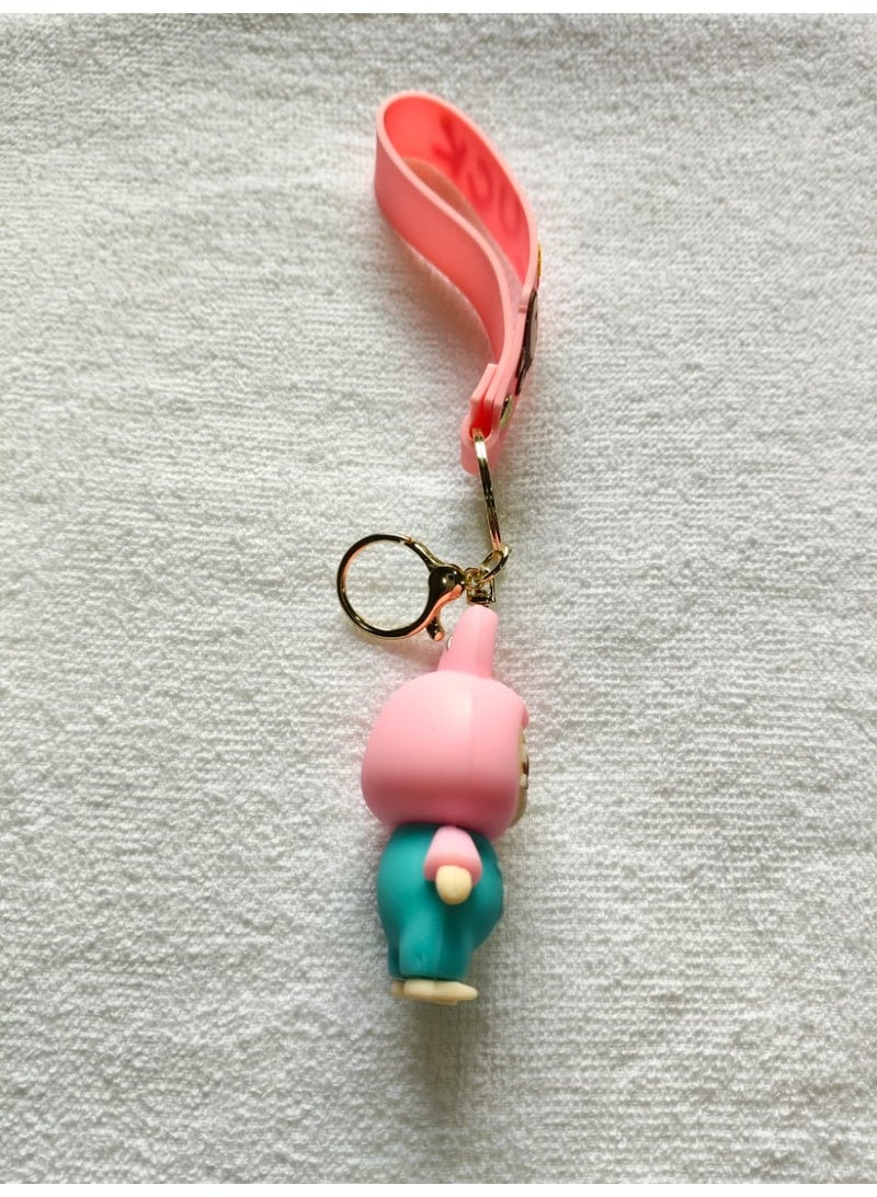 Labubu Pink Keychain with Soft Silicone Strap Cute Cartoon Character Bag Pendant for Kids Girls Backpack Zipper Keys Gift - Image 3